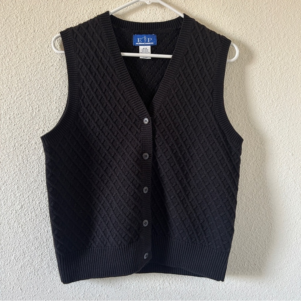 EP Pro Knit Sweater Vest Preppy Golf Women’s Medium Button Front 3D Diamond Knit